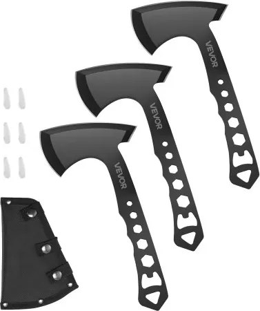 VEVOR Werpbijlen en Tomahawks 3-delige roestvrijstalen werpbijlset, multifunctionele handgreep met sleutel en flesopener, met zwarte nylon hoes, voor recreatieve wedstrijden en kampeeraccessoires