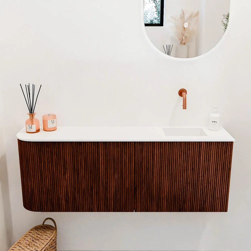 Mondiaz Joya 110cm toiletmeubel ronding links ruby met wastafel faye rechts zonder kraangat talc