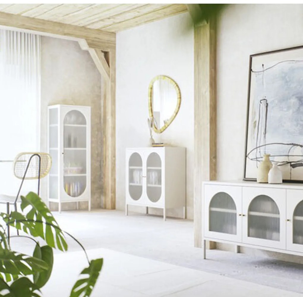 Kare Design Naxos Hoge Kast Met Ribbelglas Off White - 50x35x150cm.