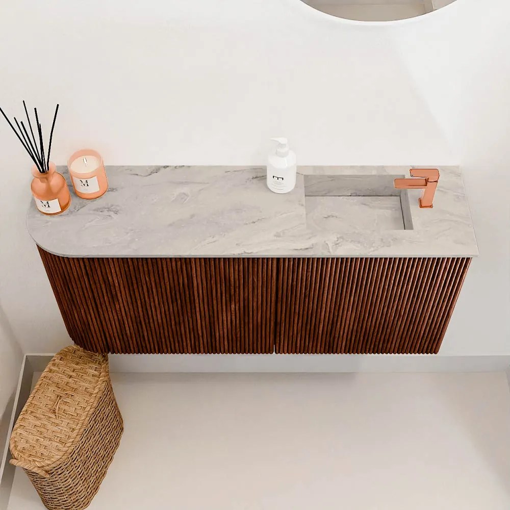Mondiaz Joya DLux 90cm toiletmeubel ronding links ruby met wastafel faye rechts 1 kraangat glace