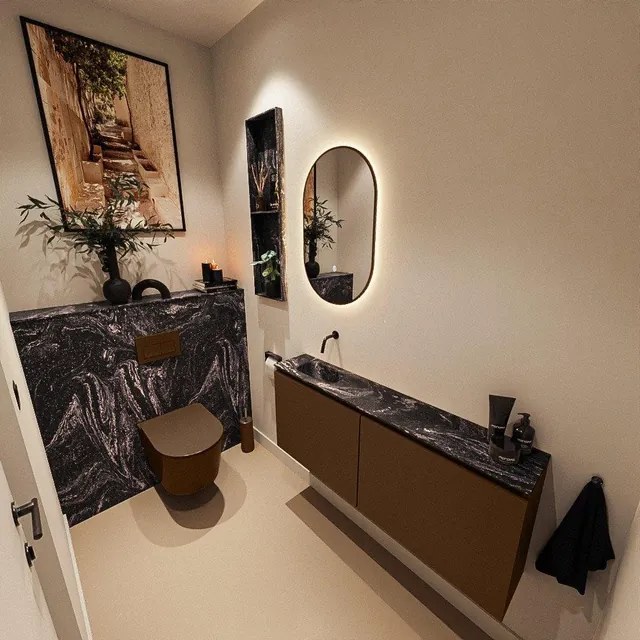 MONDIAZ TURE-DLUX 120cm toiletmeubel Rust. EDEN wastafel Lava positie links. Zonder kraangat. TUREDX120RUSL0LAV