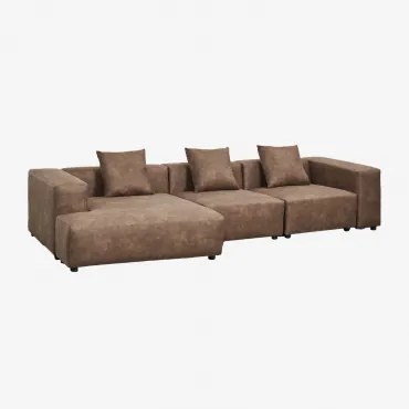 Modulaire Bank Met Linker Chaise Longue Van 3 Delen (↔︎335 Cm) Met Hoge Armleuning Bruna Bruin Koffie Suède - Sklum