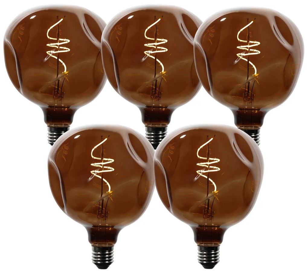 Set van 5 E27 dimbare LED lampen T125 bruin 4W 120 lm 1800K