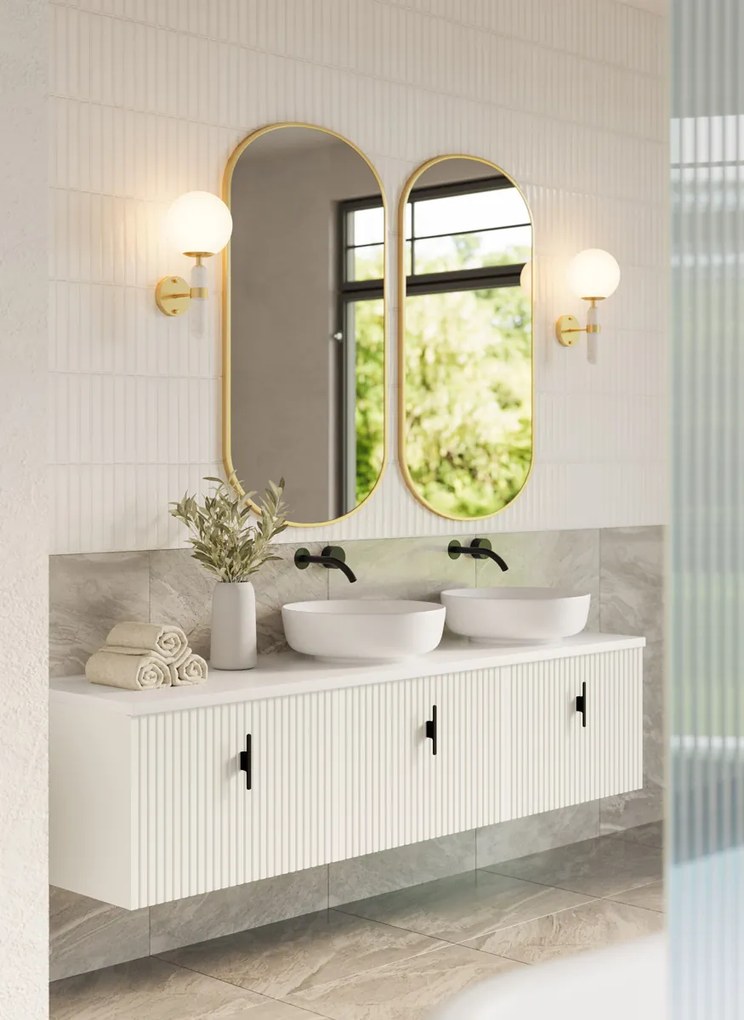 Muebles Ezra badmeubel ribbelfront 180cm wit mat met wit toppaneel zonder waskom