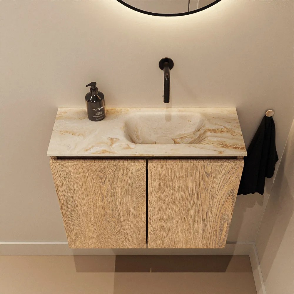 Mondiaz Ture DLux toiletmeubel 60cm washed oak met wastafel frappe rechts zonder kraangat