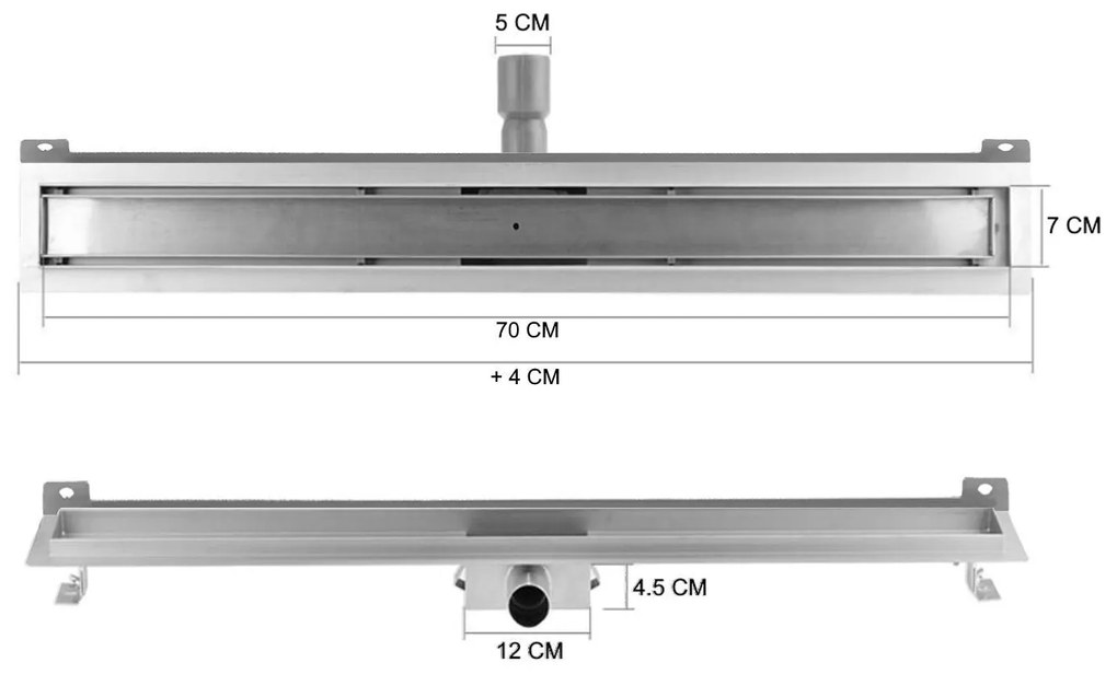 Saniclear Nero douchegoot 70cm met muurflens zwart mat