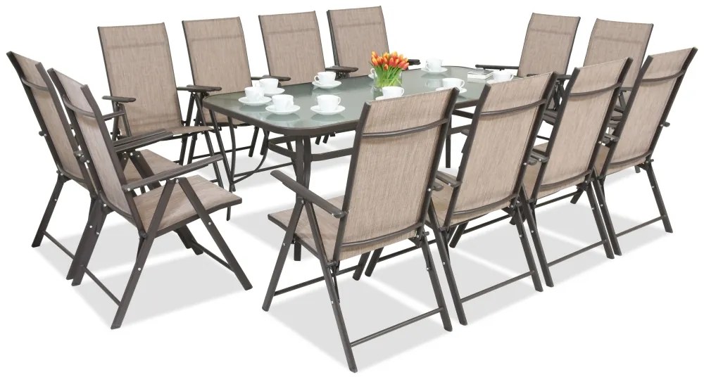 Stalen dining tuinmeubels Modena/Rosario voor 12 personen met grote tafel 200 cm Garden Point bruin
