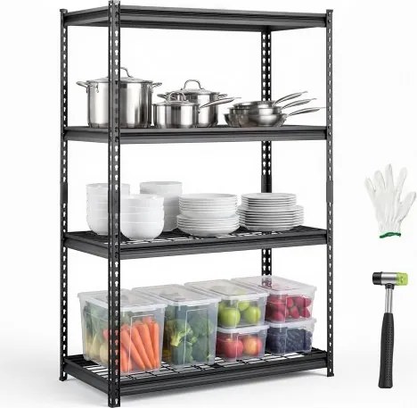 VEVOR 4-laags draadrek, 1016x508x1524mm, draagvermogen 1089kg, gaasplanken voor opslag, garage, keuken en huis, stalen constructie, in hoogte verstelbare planken, draadgaaspanelen, zwart
