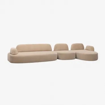 Rechtsmodulaire Chaise Longue Bank Van 3 Delen Met Beklede Hoekmodule Giorgia Chenille Licht Zandbruin - Sklum