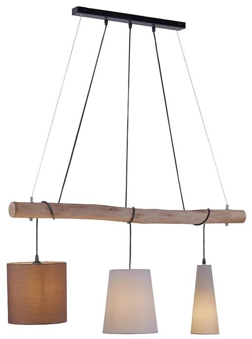 Eettafel / Eetkamer Landelijke hanglamp zwart met hout 3-lichts - Vinnie Landelijk E27 Binnenverlichting Lamp