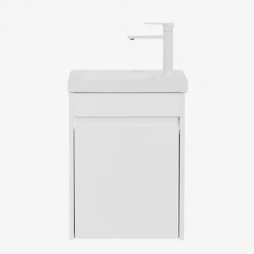 Narek Zwevend Houten Badkamermeubelset Met Geïntegreerde Wastafel Wit & Spiegelloze & Wit ?20 Cm Met Aftapkraan Zonder Overloop Alameda - Sklum