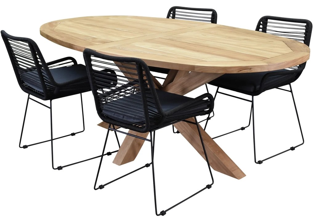 Ellips Zenia dining tuinset 200x110xH76 cm 5 delig teak