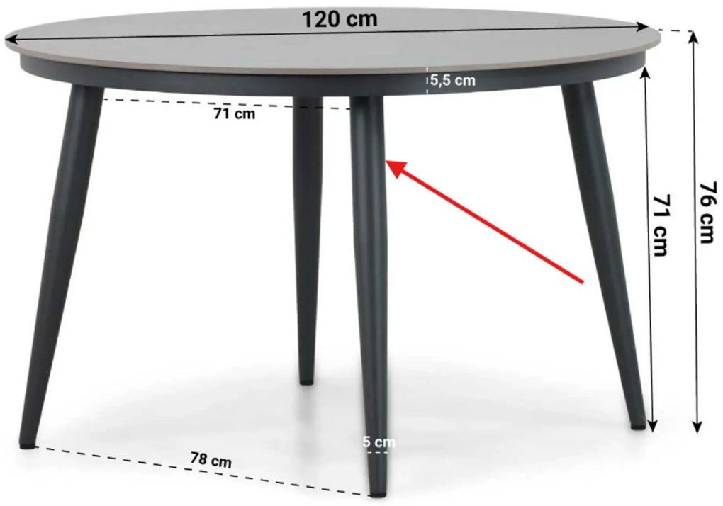 Tuinset Ronde Tuintafel 4 personen 120 cm Aluminium/wicker Zwart  Lifestyle Garden Furniture Toledo/Vienna