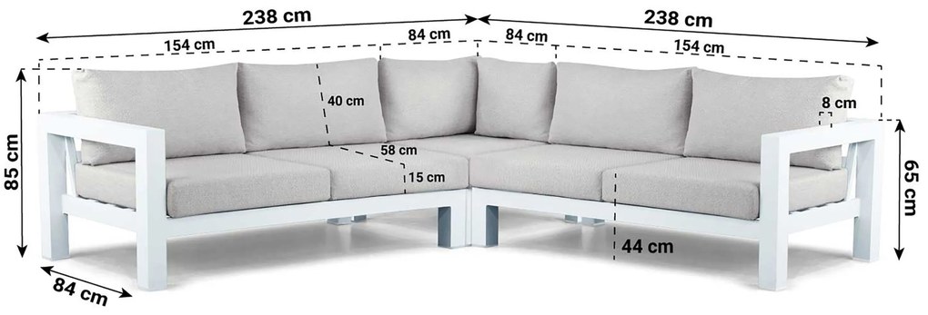 Hoek loungeset 5 personen Aluminium Wit  Lifestyle Garden Furniture Luca