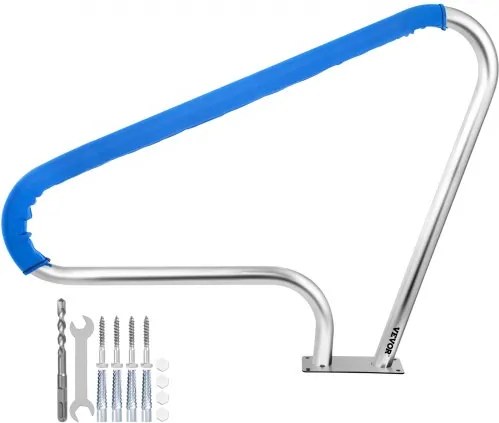 VEVOR Zwembad Roestvrij Stalen Leuningen 121,9x91,5 cm Leuning Afrit 113 kg Rail Zwembad Steunbalk 4,8 cm Buis 2 mm Dik met 1,2 m Handgreepafdekking 4 Ankers voor Ingang Uitgang Zwembad Spa Waterpark
