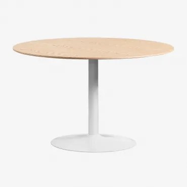 Ronde Eettafel Van Mdf En Ijzer Yvetta Wit & Ø120 Cm & Eikenhout - Sklum