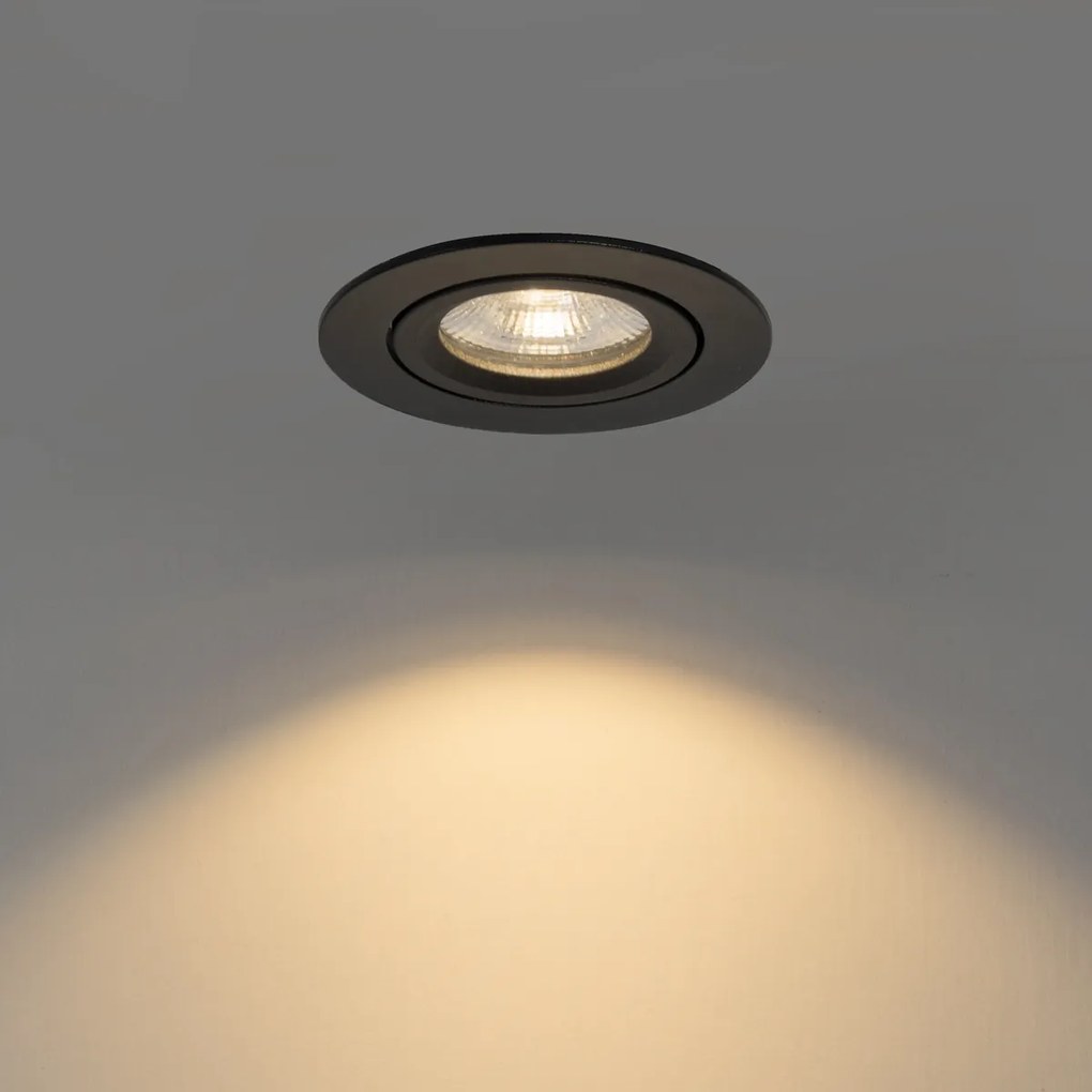 Inbouwspot zwart kantelbaar 8,2cm incl. LED dim to warm IP54 ultra slim - Pupil