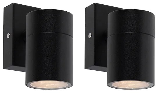 Set van 2 buitenwandlamp zwart RVS IP44 - Solo Modern GU10 IP44 Buitenverlichting cilinder / rond