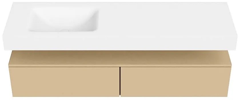 Zaro Alan badmeubel 160cm sand 2 lades met vrijhangende wastafel cloud links 1 kraangat talc