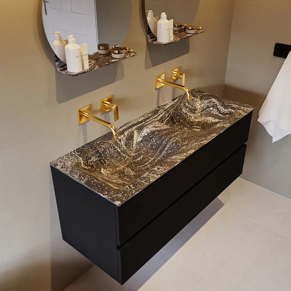 Mondiaz Vica DLux badmeubel 120cm urban 2 lades met wastafel lava dubbel zonder kraangat