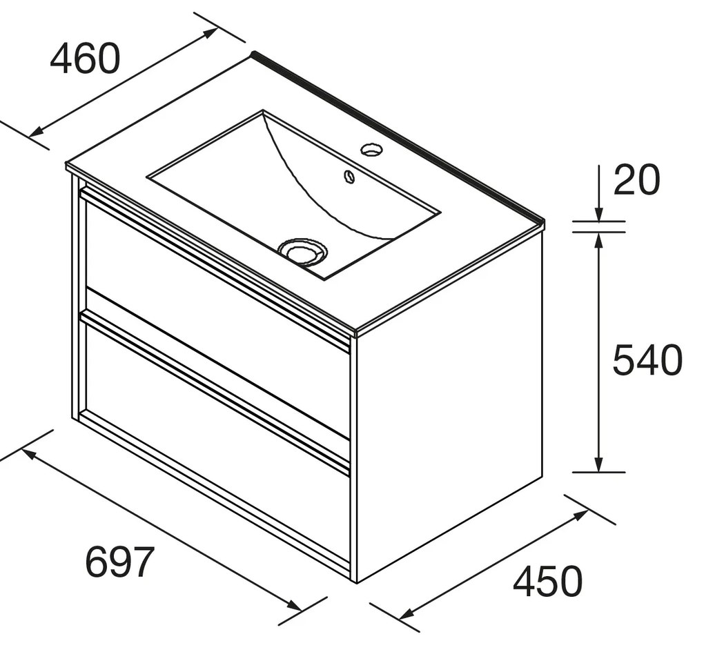 Muebles Resh badmeubel 70cm met 2 lades en wastafel zwart mat