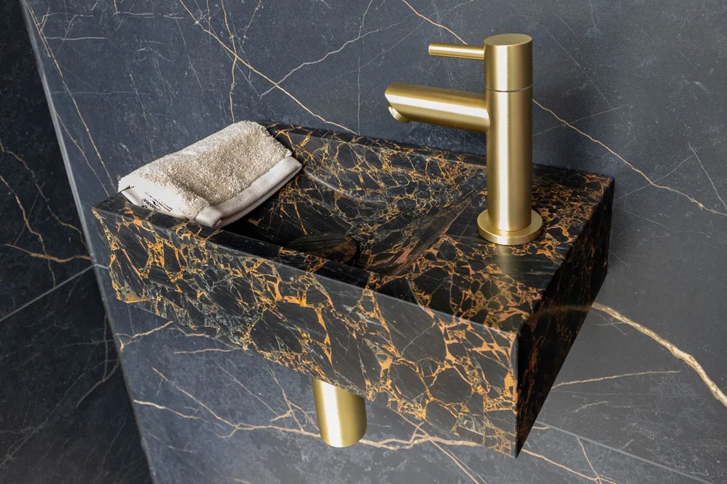 Saniclear Athens Portoro Gold fontein met kraangat rechts 39x22x10cm