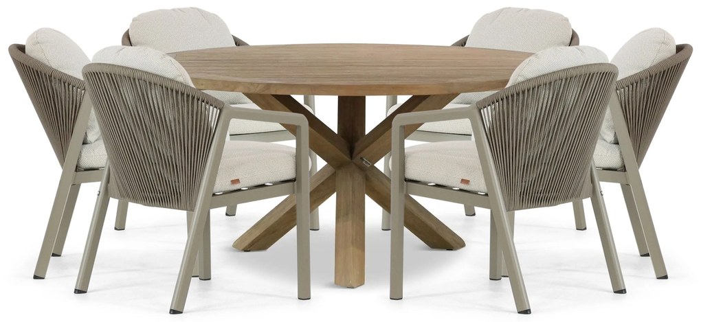 Tuinset 6 personen 160 cm Aluminium/rope Taupe Santika Furniture Santika