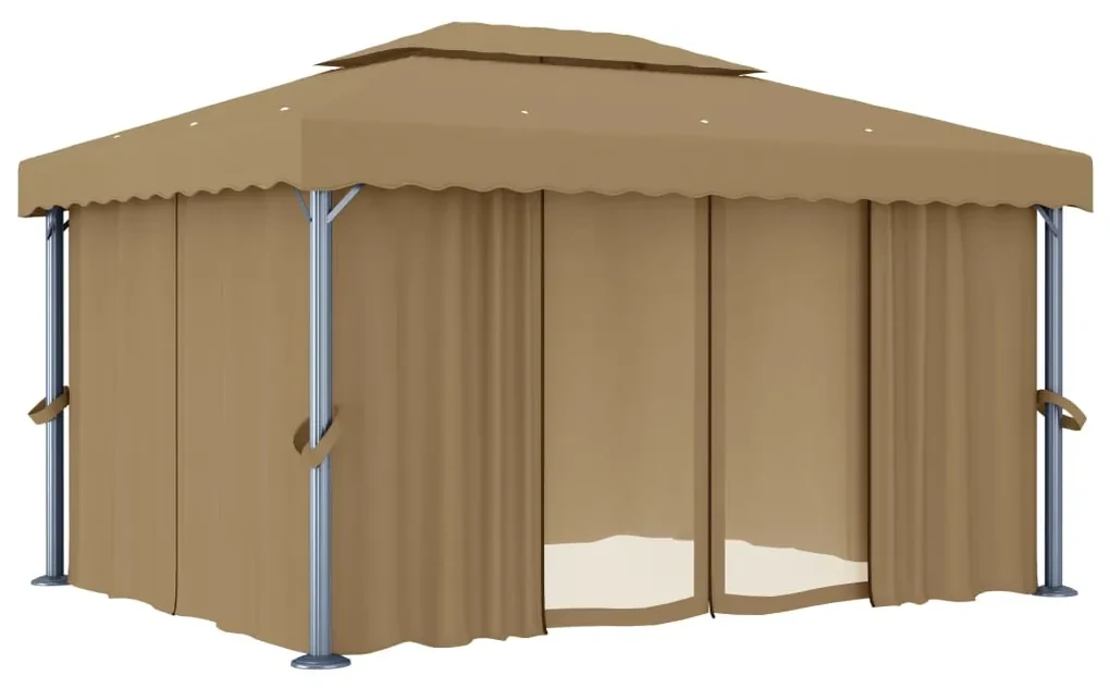 vidaXL Prieel met gordijn 4x3 m aluminium taupe