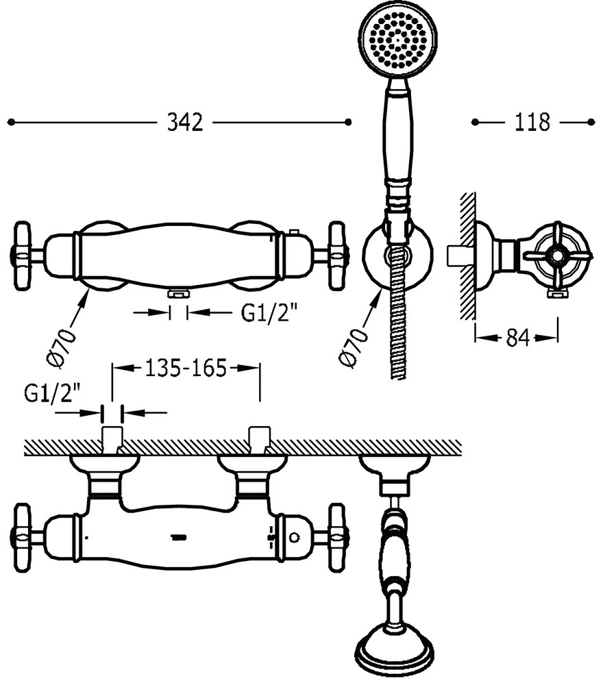 Tres Clasic thermostatische douchekraan met handdouche geborsteld staal