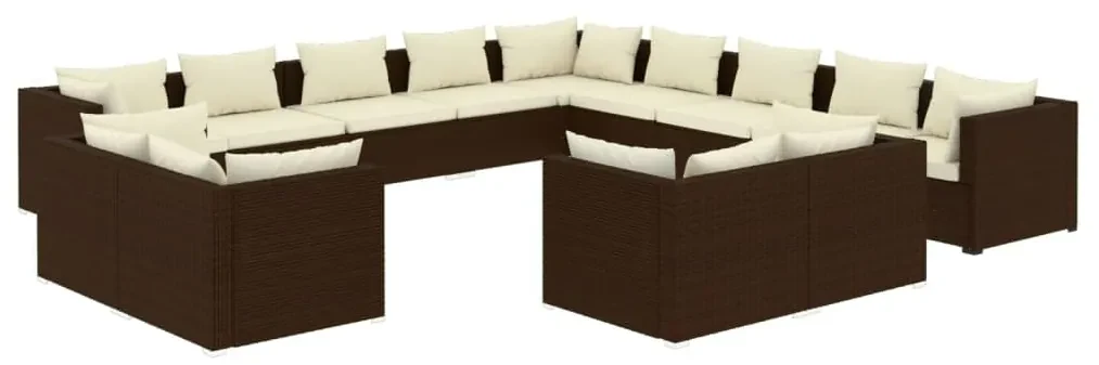 vidaXL 13-delige Loungeset met kussens poly rattan bruin