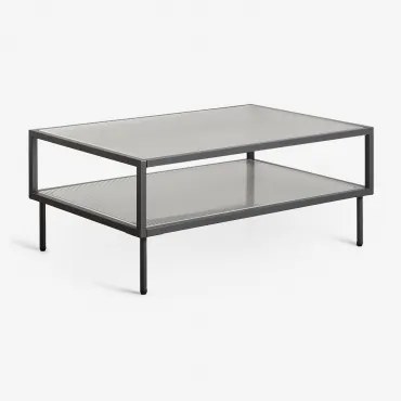 Rectangulaire Salontafel 90x60 Cm Van Staal En Glas Paoline Zwarte Koolstof - Sklum
