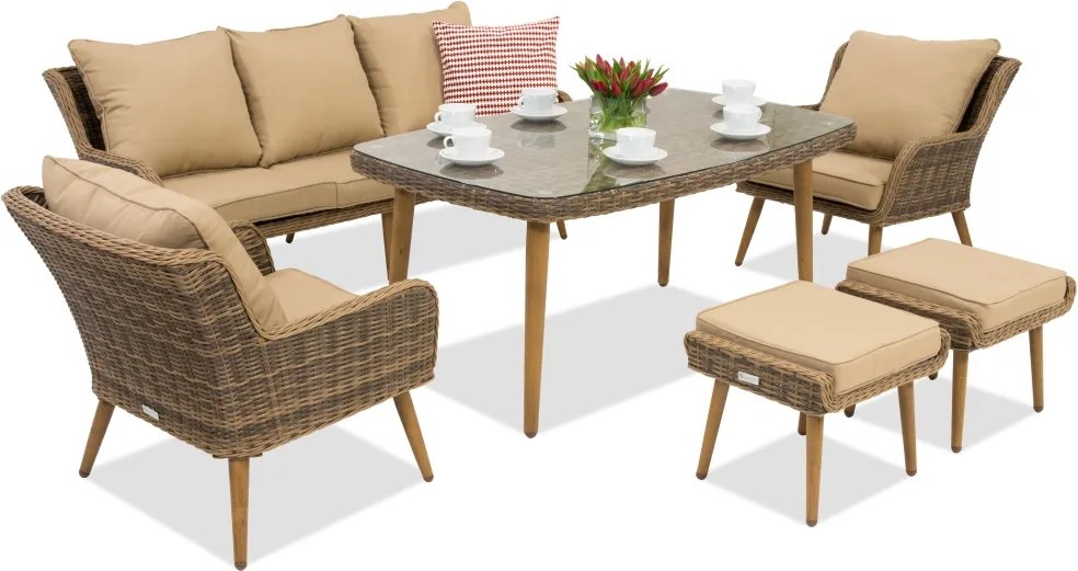 Bilbao Apetito tuinmeubelen 5 + 2 Garden Point poefs bruin