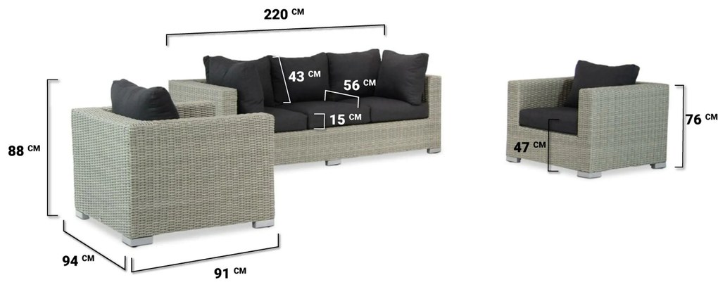 Stoel en Bank Loungeset Wicker Grijs Garden Collections Toronto