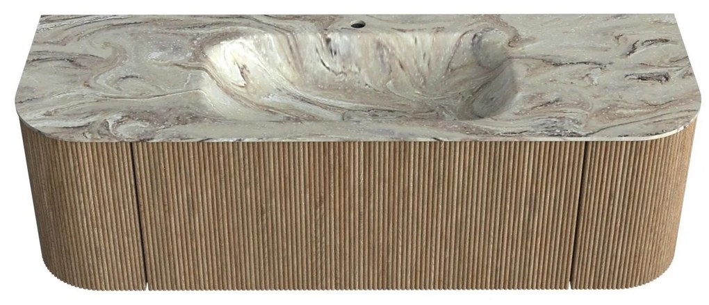 Mondiaz Kurve-dlux 140cm badmeubel ronding links/rechts dusk met 1 lade en 2 deuren en wastafel big small midden 1 kraangat glace