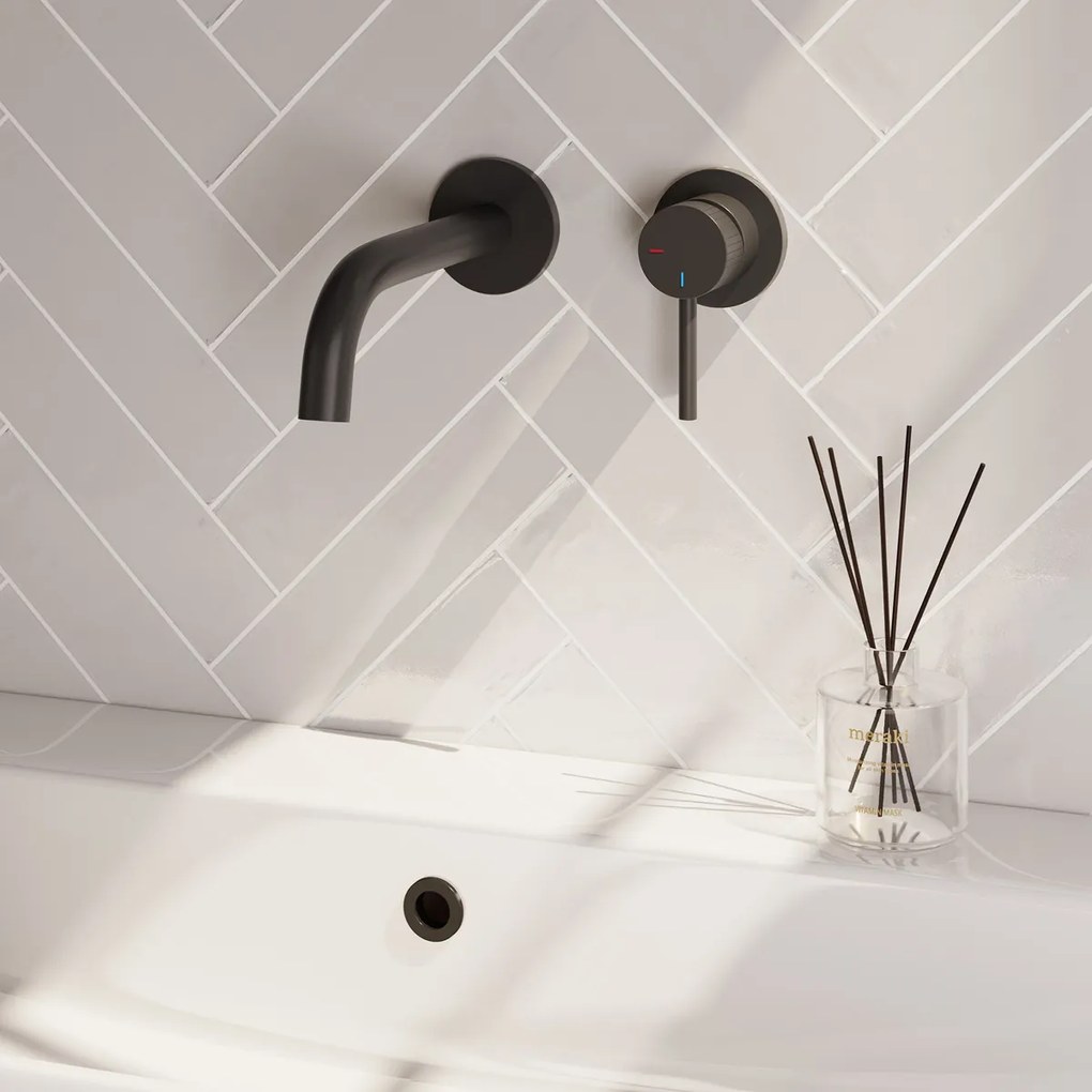 Brauer Stripe inbouw wastafelkraan ColdStart met gebogen uitloop en rozetten model A1 zwart mat