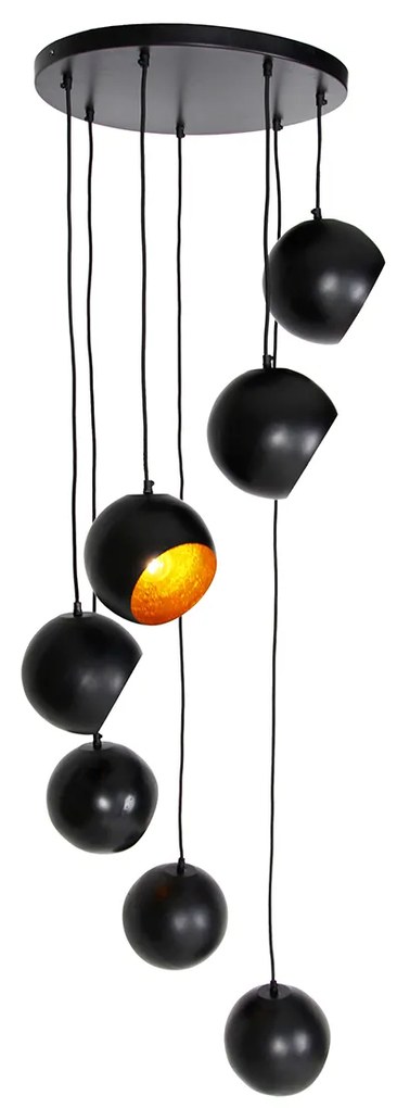 Hanglamp zwart met gouden binnenkant 7-lichts - Crooked Cluster