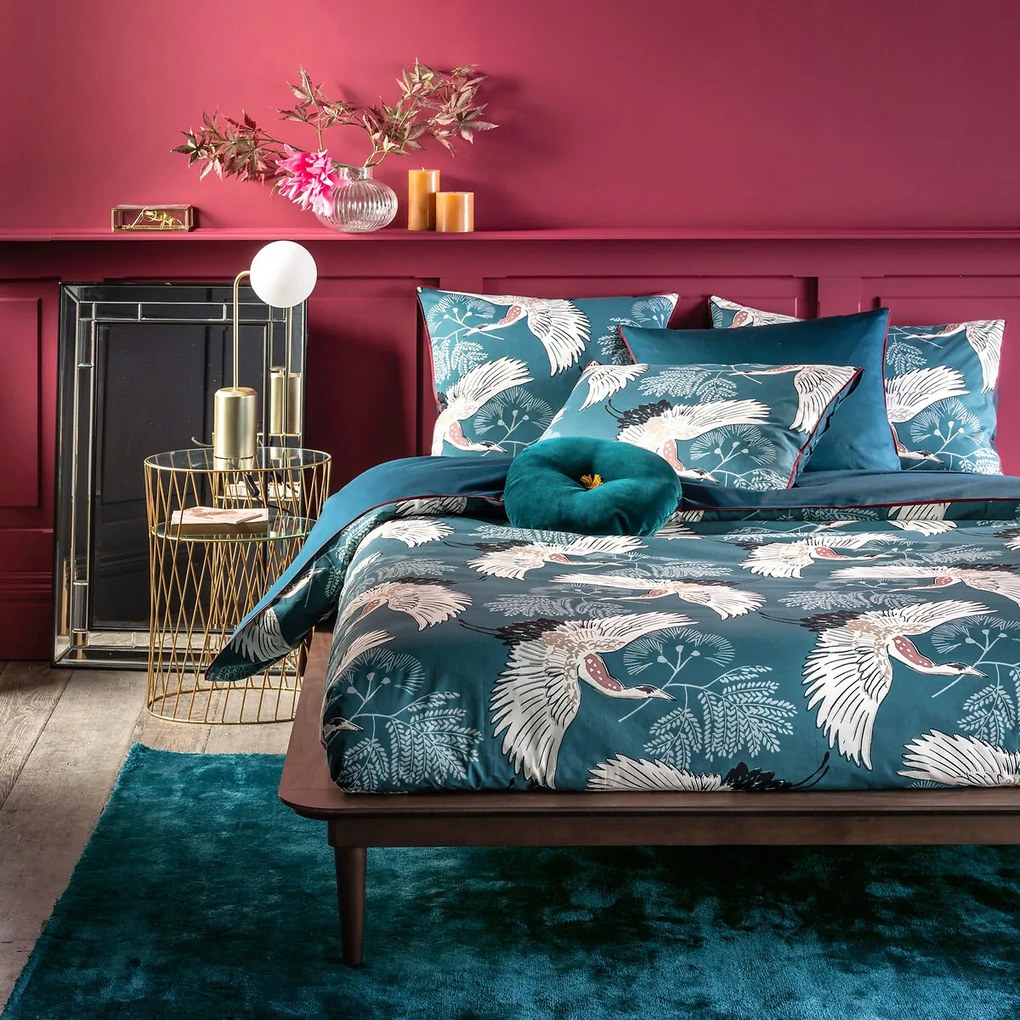 Bedrukt laken in perkal Grues Bleu