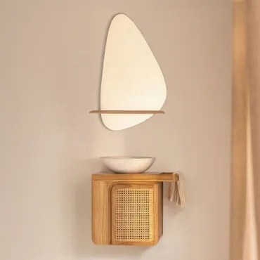 Georgy Zwevend Badkamermeubelset Van Teakhout Teakhout & Rond Cement Wit Ø40 Cm Zavion & Onregelmatig Met Houten Plank 55x85 Cm Kai & Zonder Kraan -