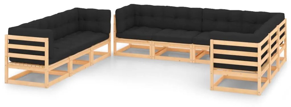 vidaXL 9-delige Loungeset met kussens massief grenenhout