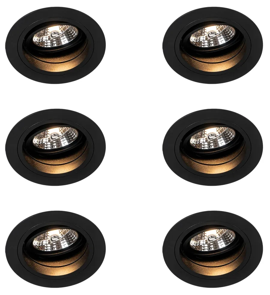 Set van 6 Ronde inbouwspot zwart verstelbaar - Chuck 70 GU10 Binnenverlichting Lamp