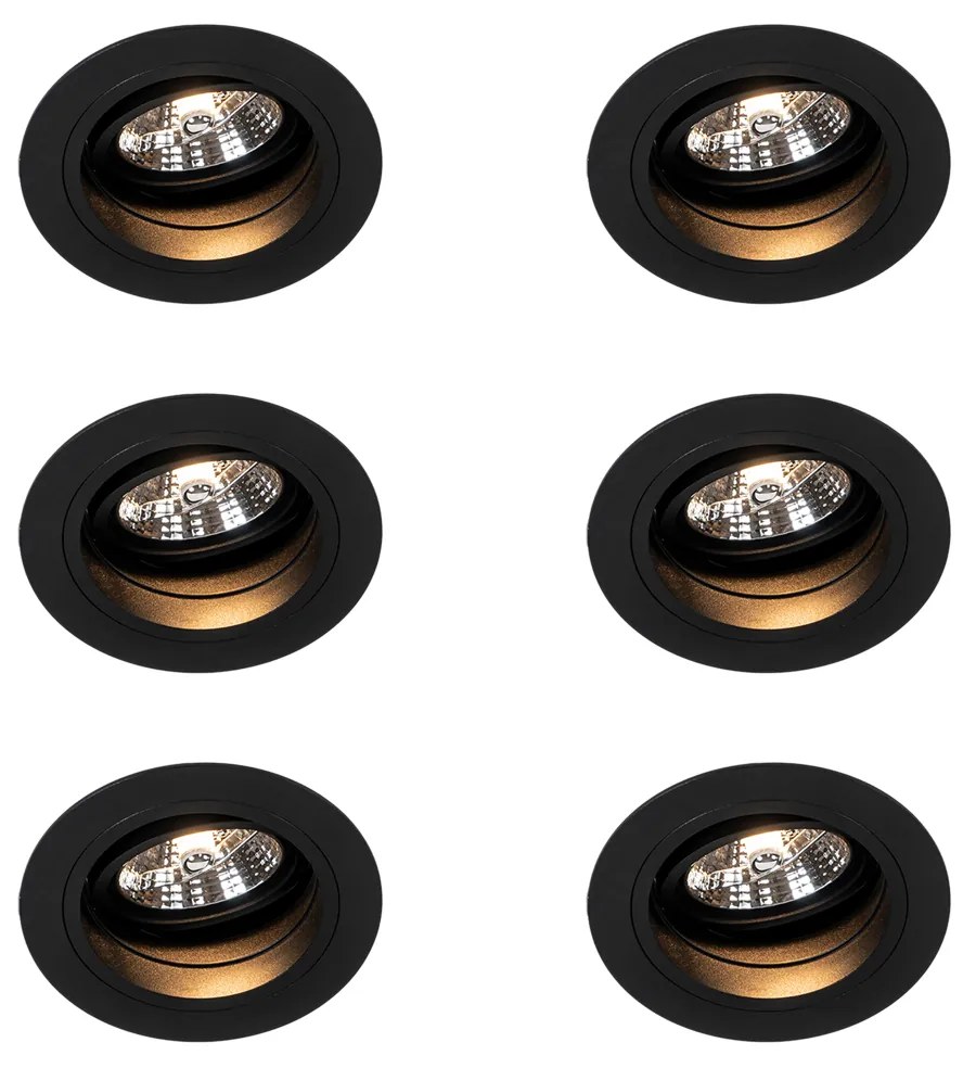 Set van 6 Ronde inbouwspot zwart verstelbaar - Chuck 70