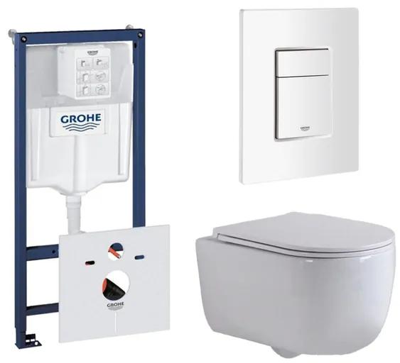QeramiQ Dely Swirl Toiletset - 36.5x53cm - Grohe Rapid inbouwreservoir - slim zitting - witte bedieningsplaat - rechthoekige knoppen - glans wit 0720003/0729205/SW1000766/SW1026256