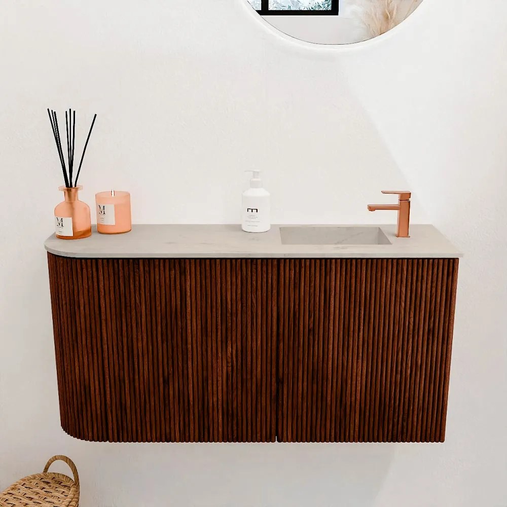 Mondiaz Joya DLux 80cm toiletmeubel ronding links ruby met wastafel faye rechts 1 kraangat opalo