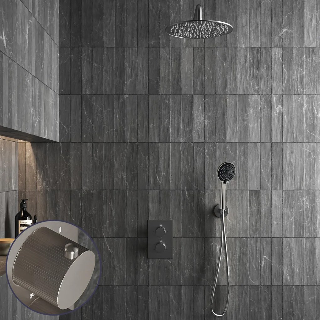 Saniclear Exclusive Stripes inbouw regendouche met 20cm hoofddouche, muurarm en 3 standen handdouche RVS