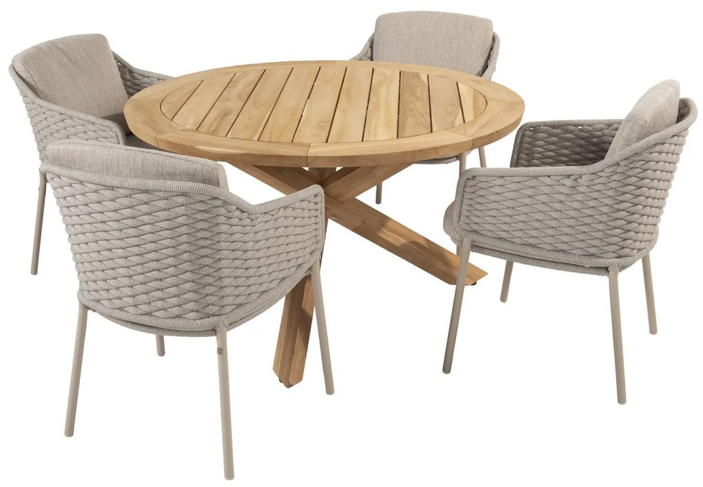 4 Seasons Outdoor Eros tuinset latte met teak Prado tafel Ø 130 cm  Tuinset    beige weerbestendig