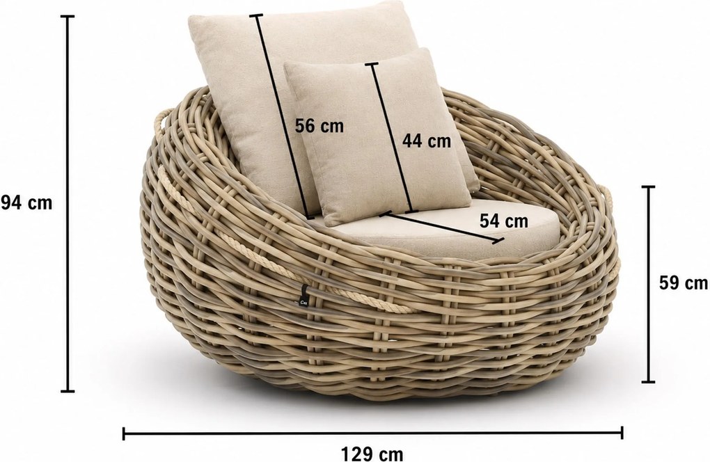 Stoel en Bank Loungeset 5 personen Wicker Taupe Apple Bee Cocoon/Monaco