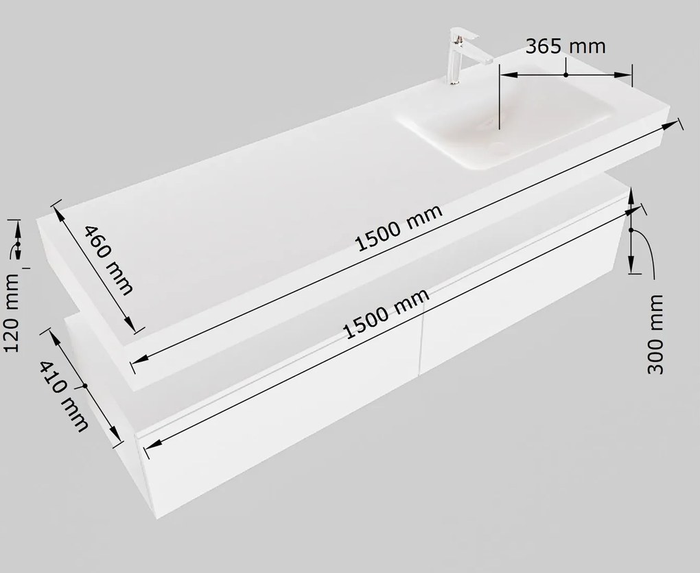 Mondiaz Alan DLux badmeubel 150cm smoke 2 lades met wastafel glace rechts zonder kraangat