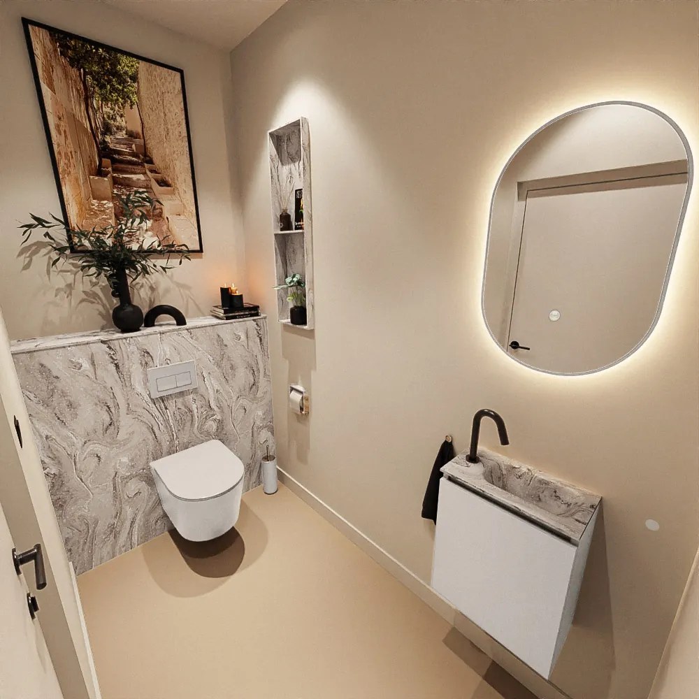 Mondiaz Ture DLux toiletmeubel 40cm linen met wastafel glace rechts met kraangat