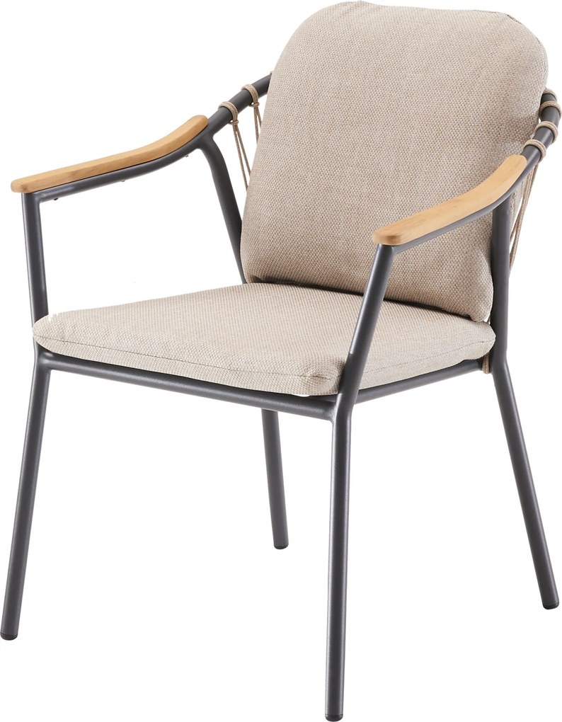 Nova dining tuinstoel met teak armleuning antraciet stapelbaar