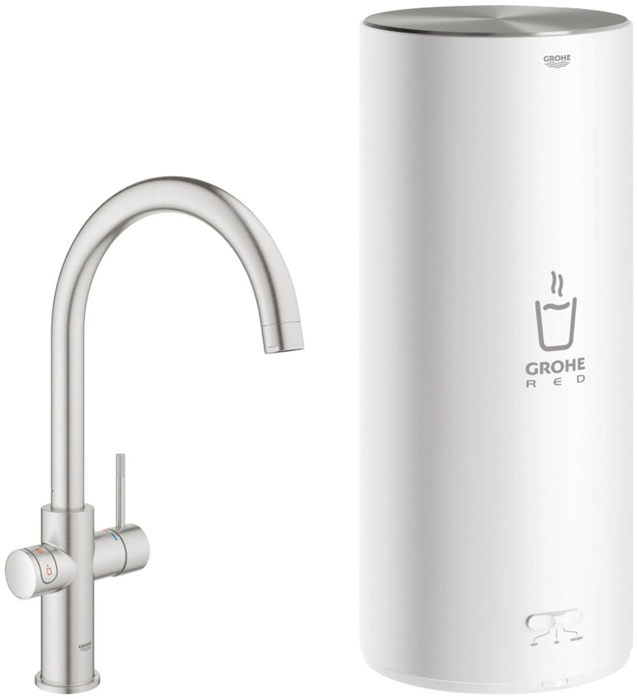 Grohe Red 3-in-1 kokendwaterkraan met C-uitloop en combi boiler supersteel